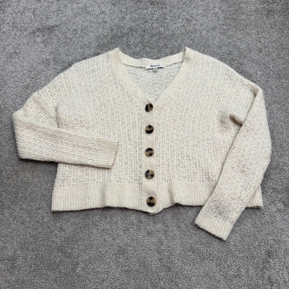 Madewell Cropped Cardigan Sweater Womens XXS Antique Cream Alpaca Blend Knit